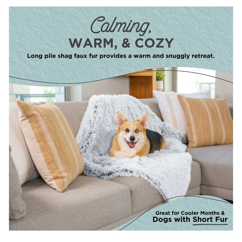 Calming Shag Blanket For Dogs in Frost Color, NWT